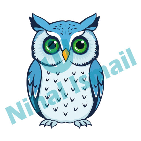 Charming Blue Owl with Green Eyes Vector Design isolated on white background cover image.