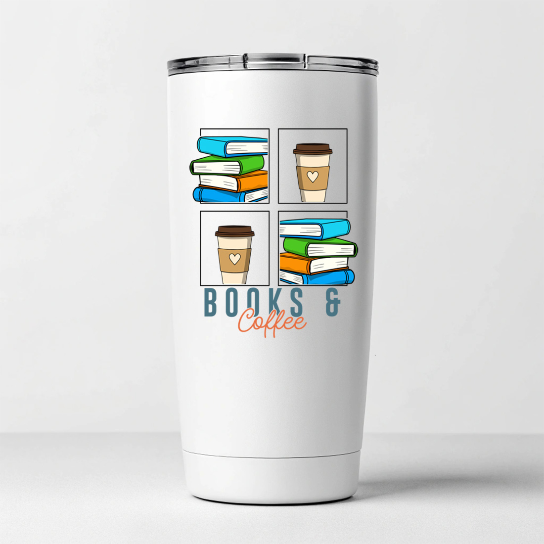 books and coffee aesthetic – cozy reading and caffeine lover illustration 7 white tumblers mockup 24