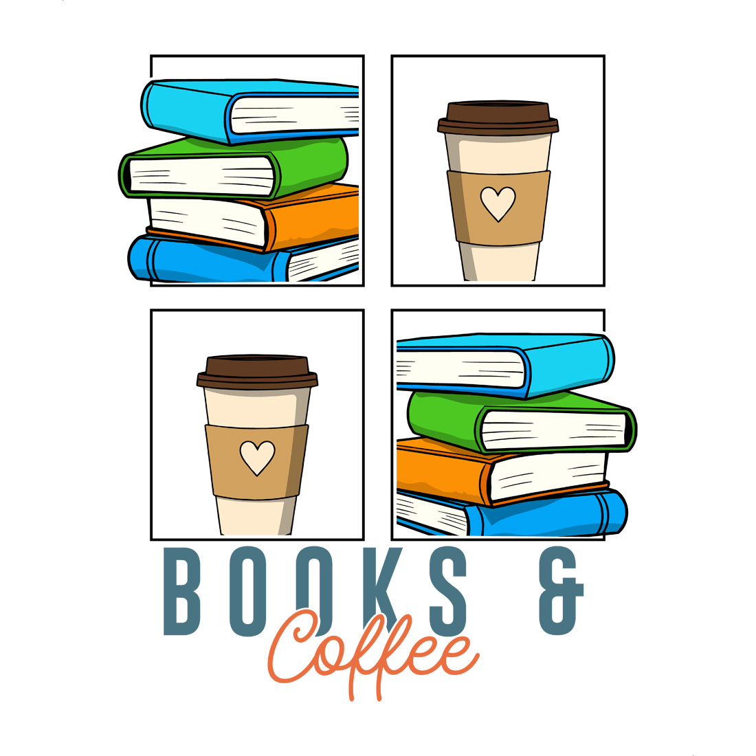 Books and Coffee Aesthetic – Cozy Reading and Caffeine Lover Illustration preview image.