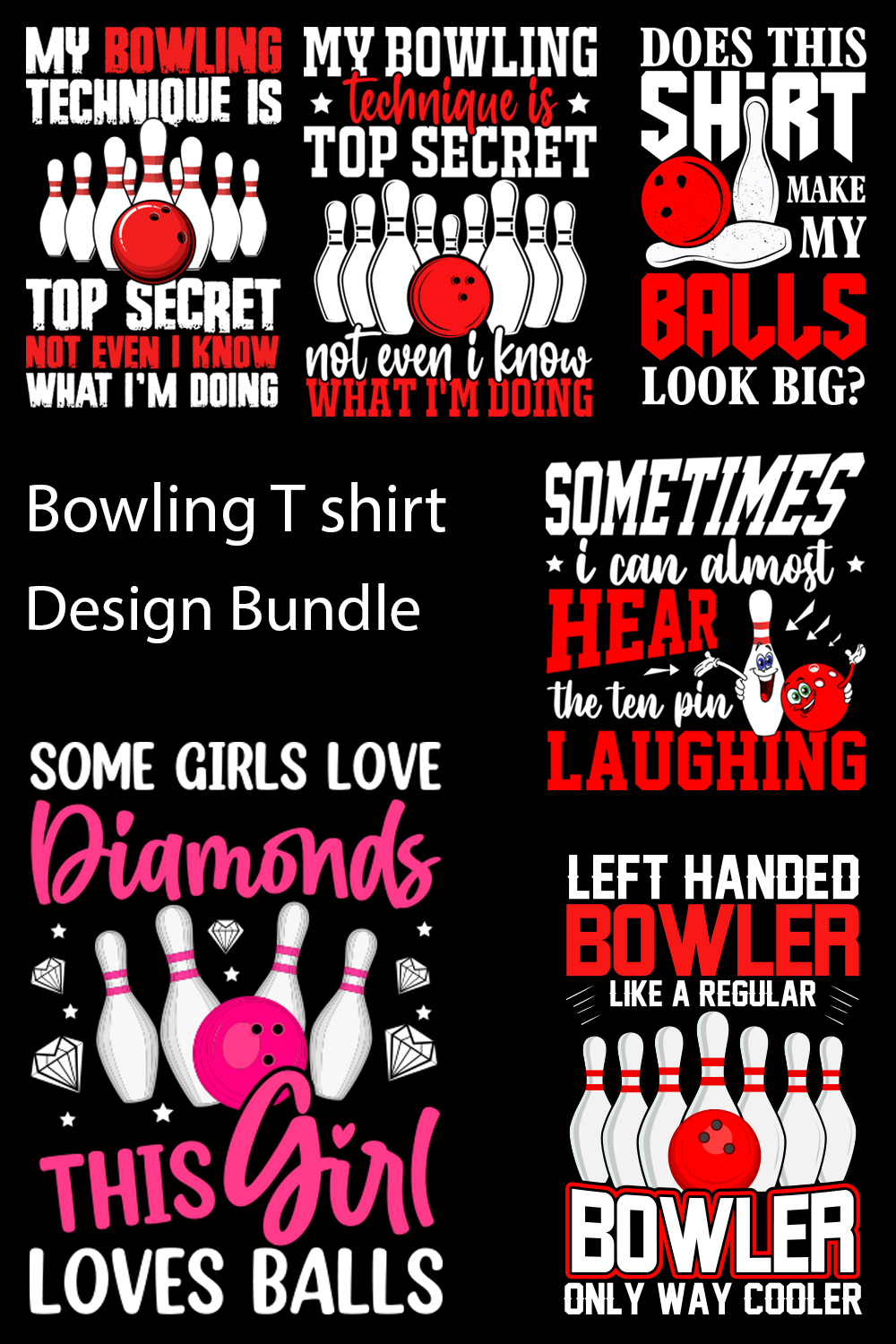 Bowling T Shirt Design Bundle Printable Sublimation Design pinterest preview image.