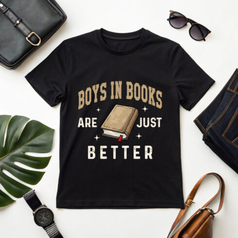 boys in books are just better - vintage book lover t-shirt design cover image.