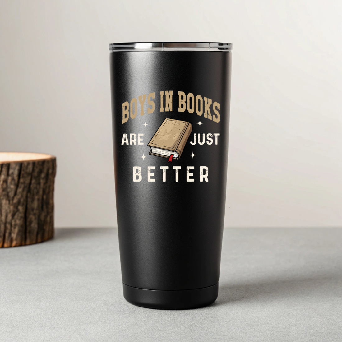 boys in books are just better vintage book lover t shirt design 7 black tumblers mockup 546