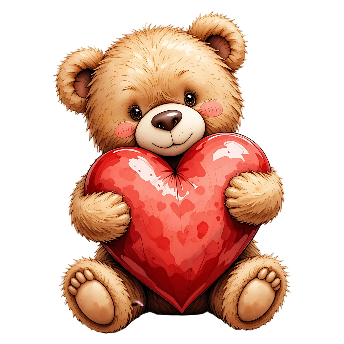 15 Cute brown teddy bear hugging a large red heart, watercolor style cover image.