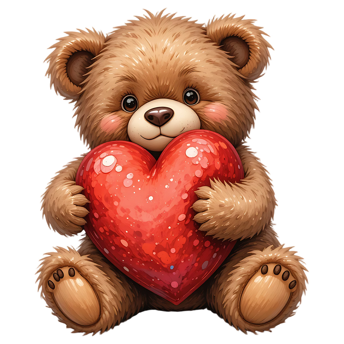 15 Cute brown teddy bear hugging a large red heart, watercolor style preview image.