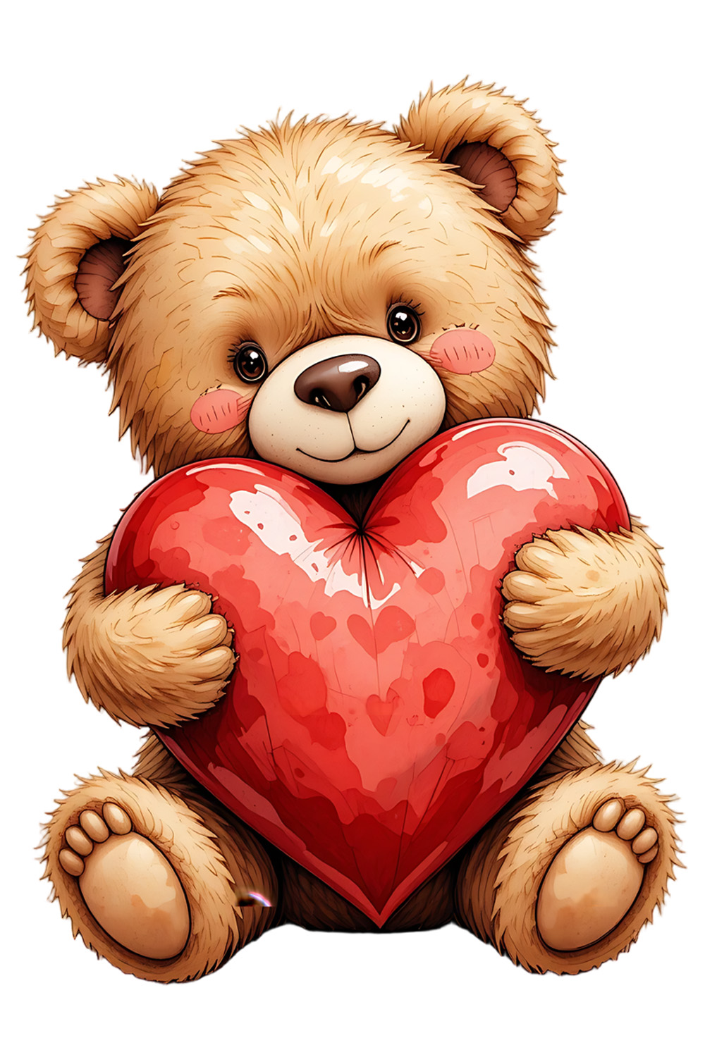 15 Cute brown teddy bear hugging a large red heart, watercolor style pinterest preview image.