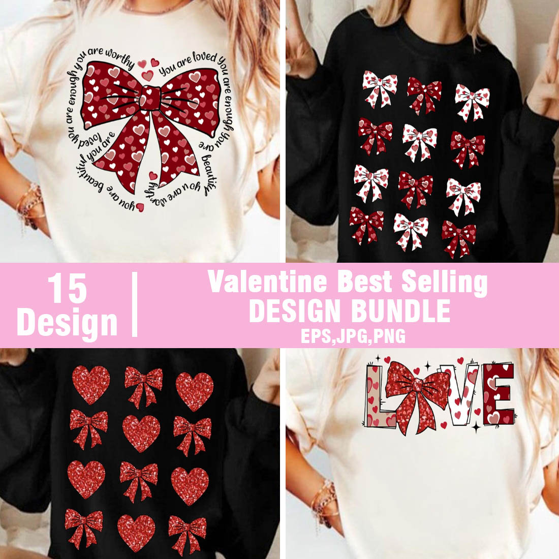 Valentine's Day T-Shirt Design Bundle – Romantic & Trendy preview image.