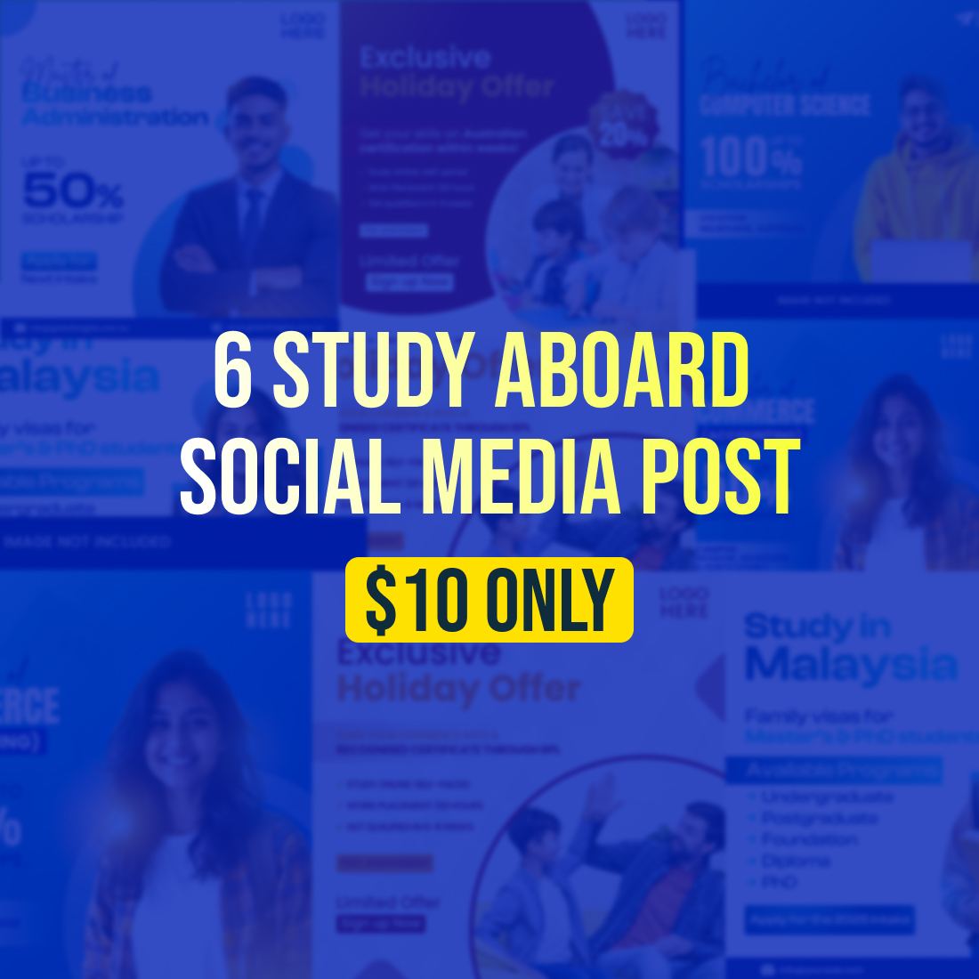 Study Abroad Social Media Post Design Bundle | Education Post Templates - Only $10 cover image.