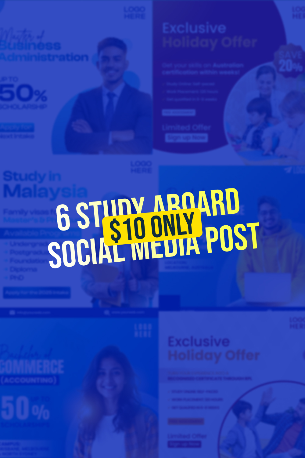 Study Abroad Social Media Post Design Bundle | Education Post Templates - Only $10 pinterest preview image.