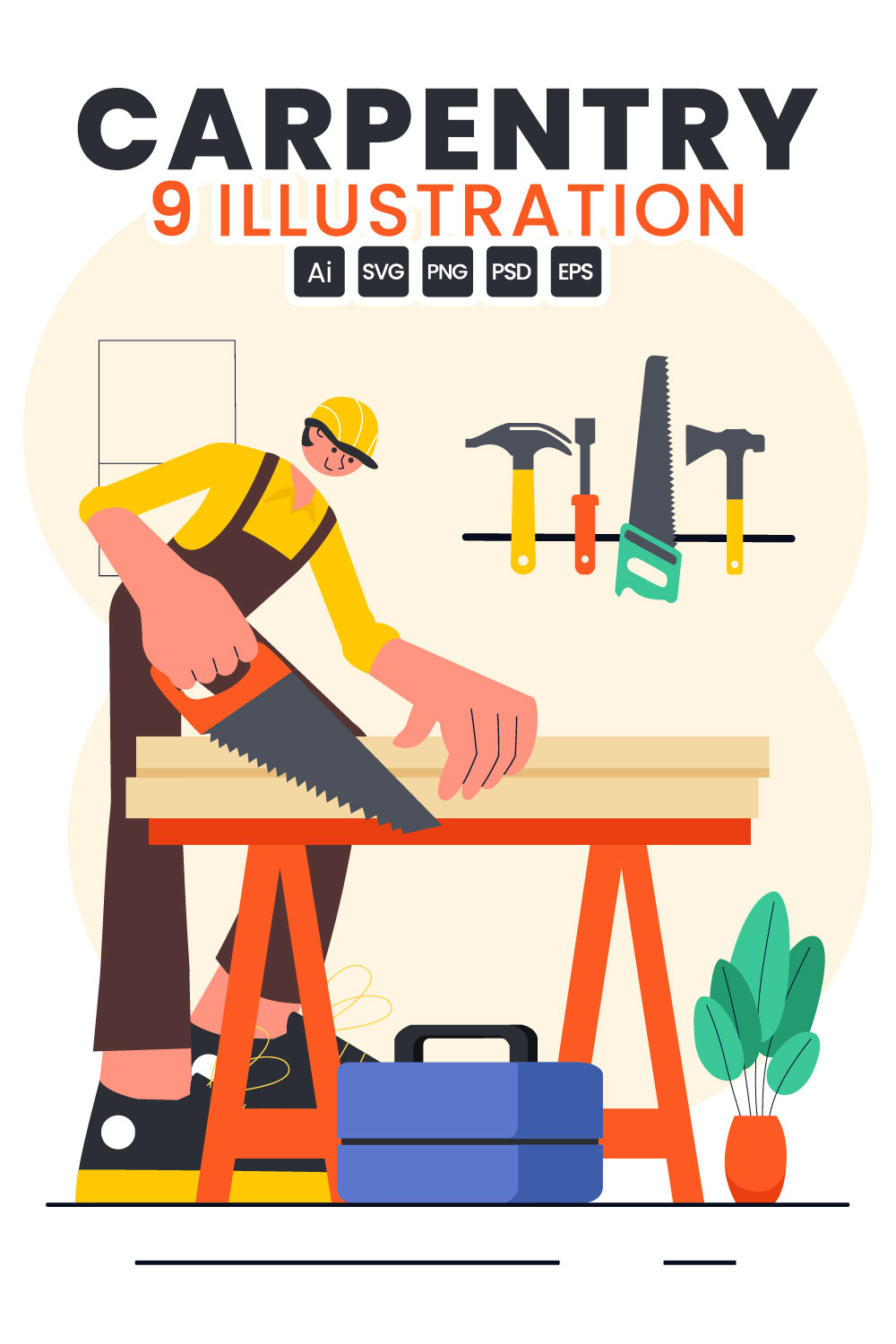 9 Carpentry Workshop Illustration pinterest preview image.