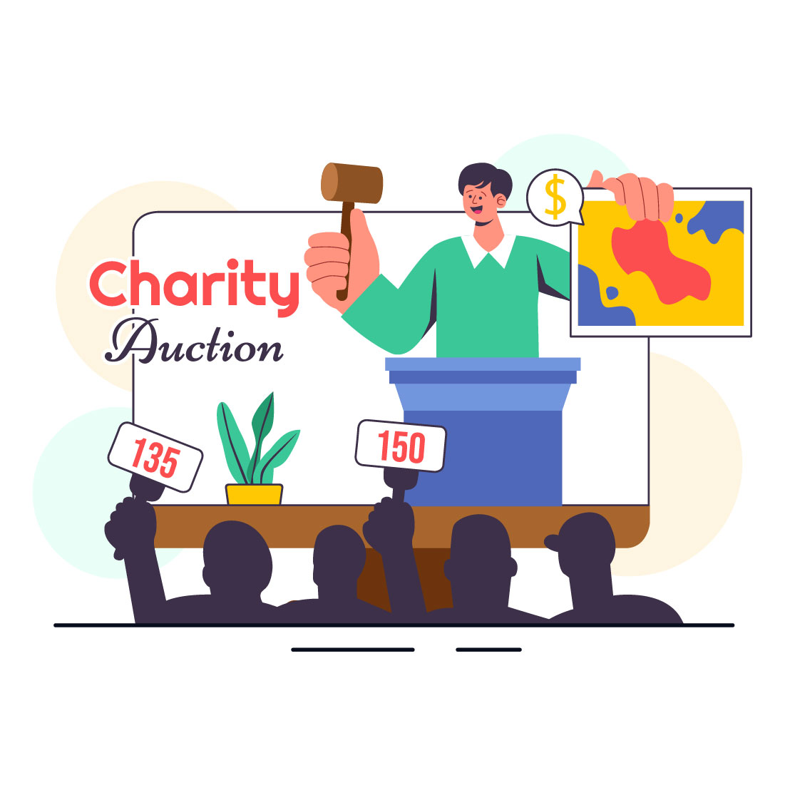 9 Charity Fundraising Auction Illustration cover image.