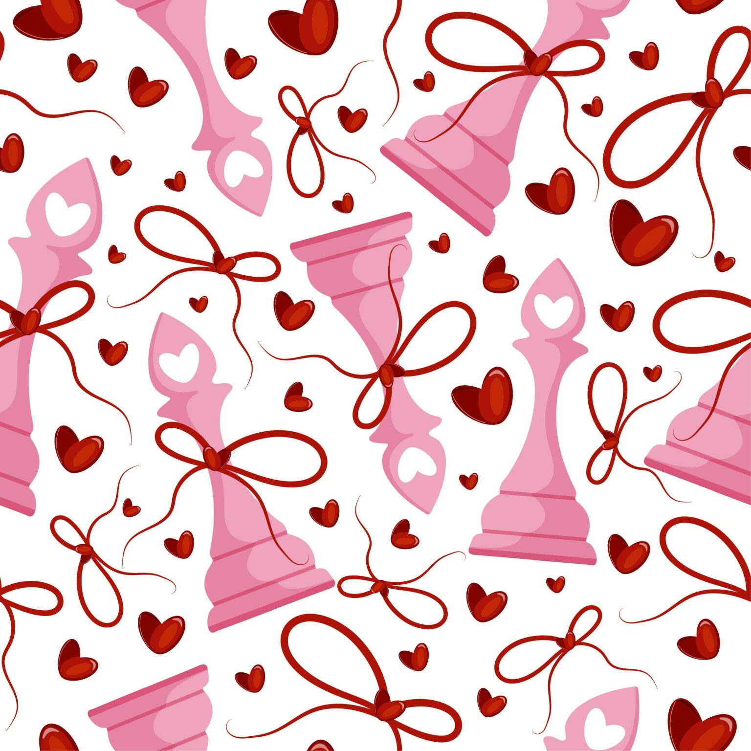 Set of 7 Valentine’s Day Chess Patterns with Bows & Pink Design ...