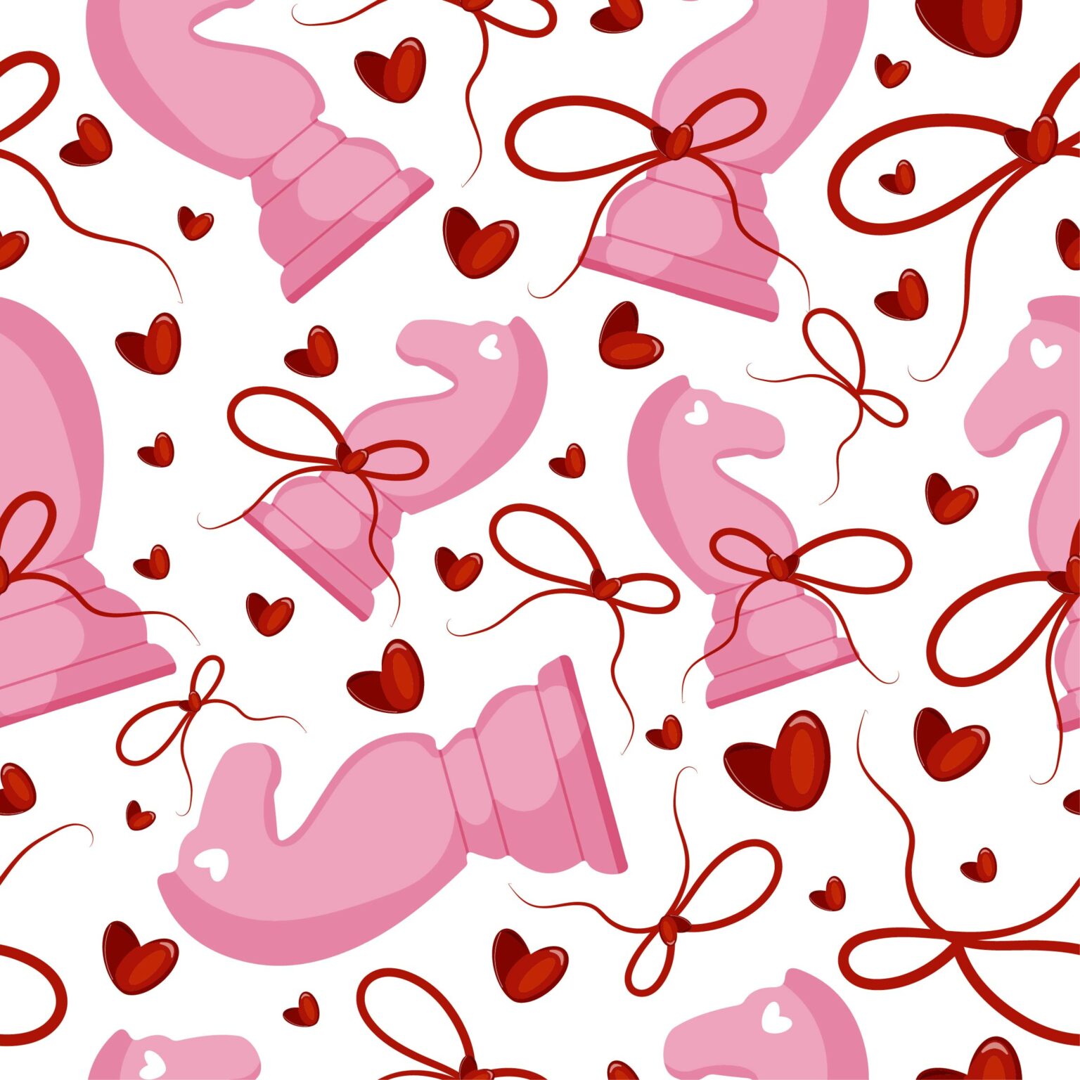 Set of 7 Valentine’s Day Chess Patterns with Bows & Pink Design ...