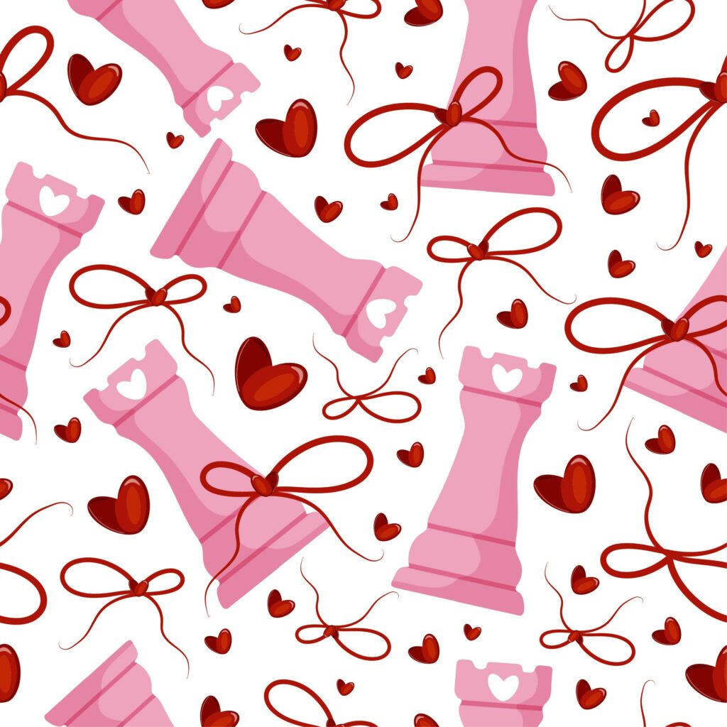 Set of 7 Valentine’s Day Chess Patterns with Bows & Pink Design ...