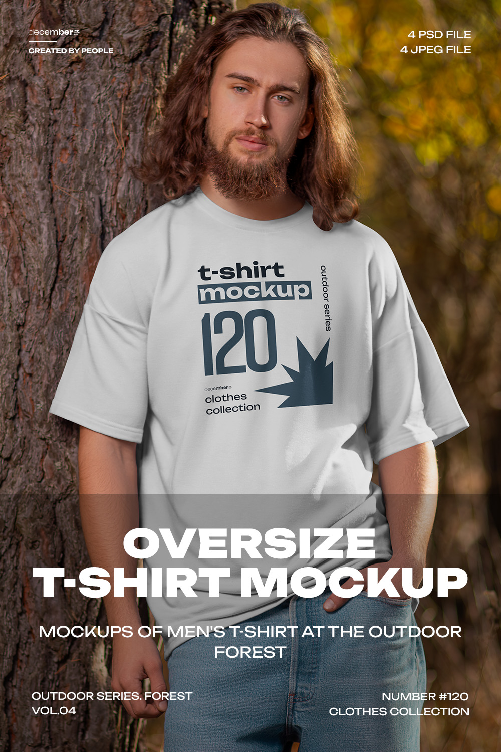 4 Mockups of Men's Oversize T-Shirt at the Outdoor Forest vol04 pinterest preview image.