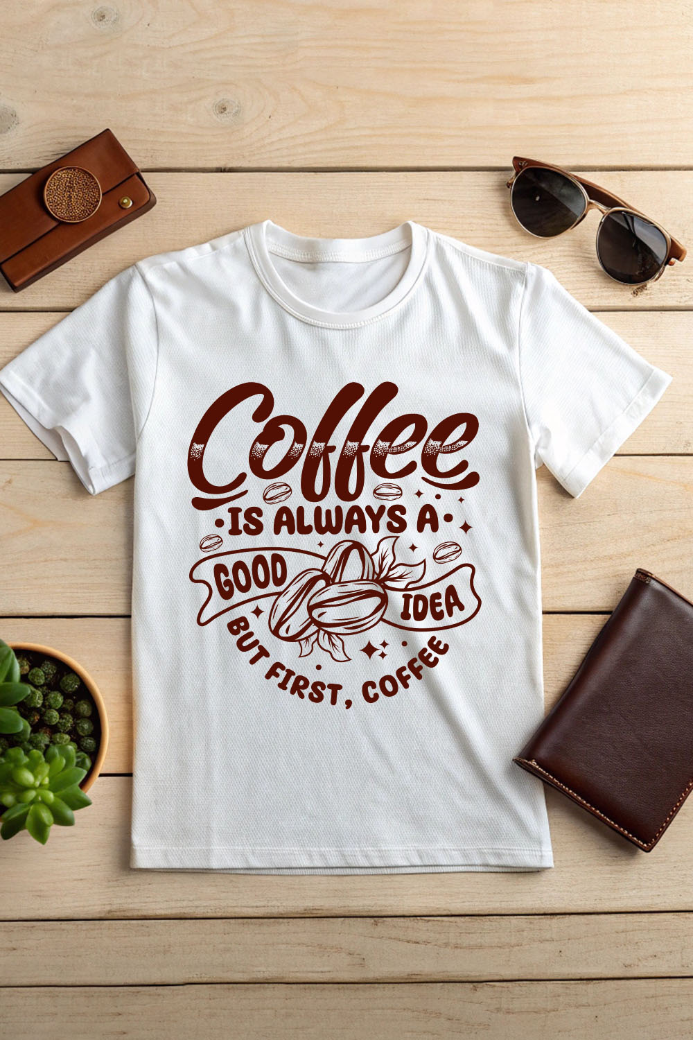 coffee is always a good idea but coffee first Typography design pinterest preview image.