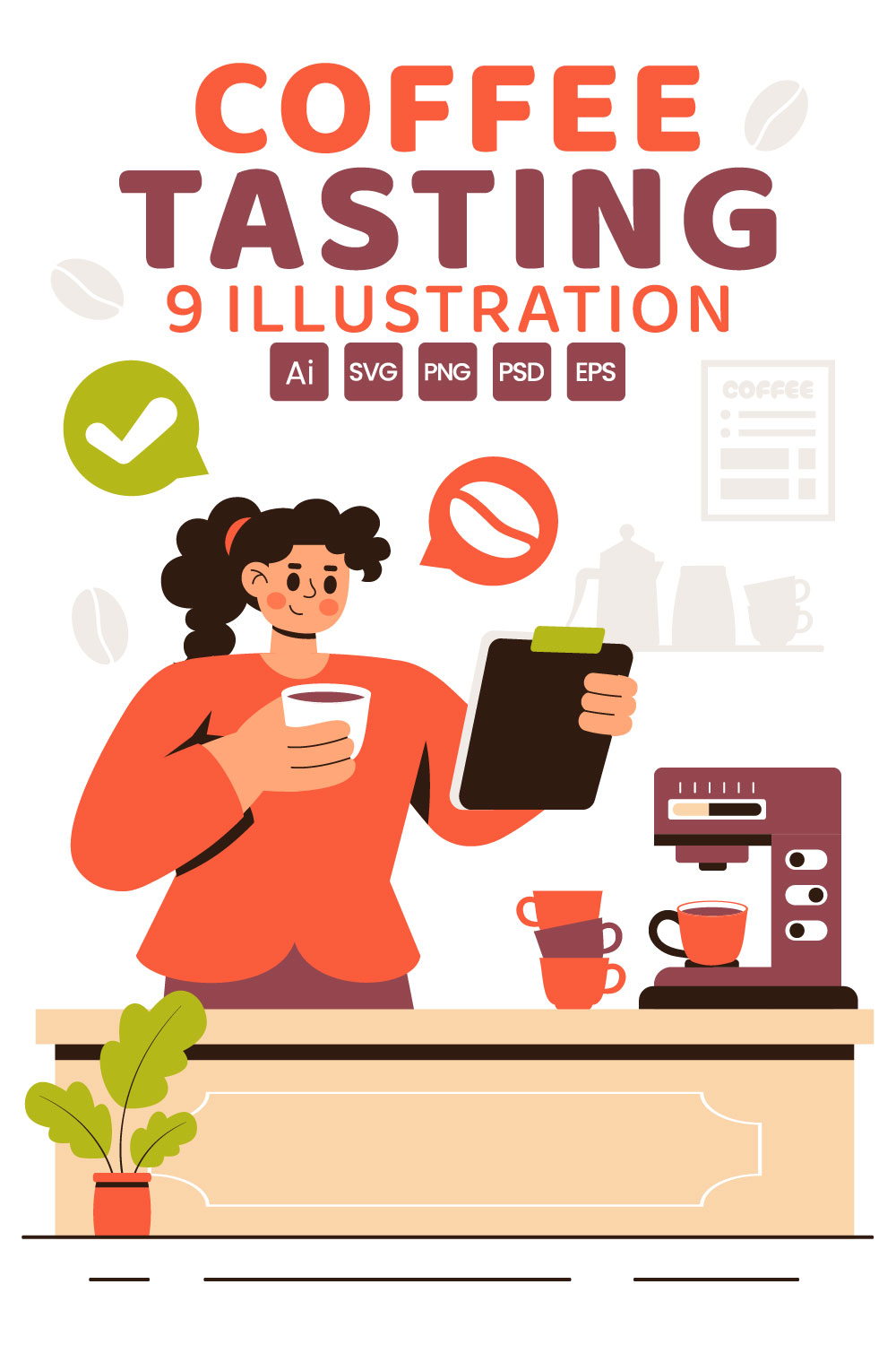 9 Coffee Tasting Experience Illustration pinterest preview image.