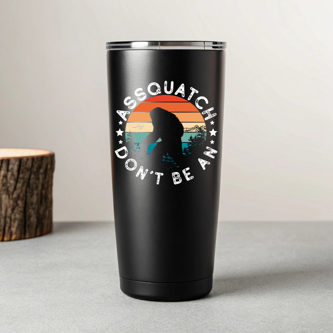 cool outdoors adventure bigfoot design for apparel merchandise 7 black tumblers mockup 888