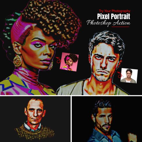 Pixel Portrait Photoshop Action cover image.