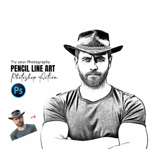 Pencil Line Art Photoshop Action cover image.