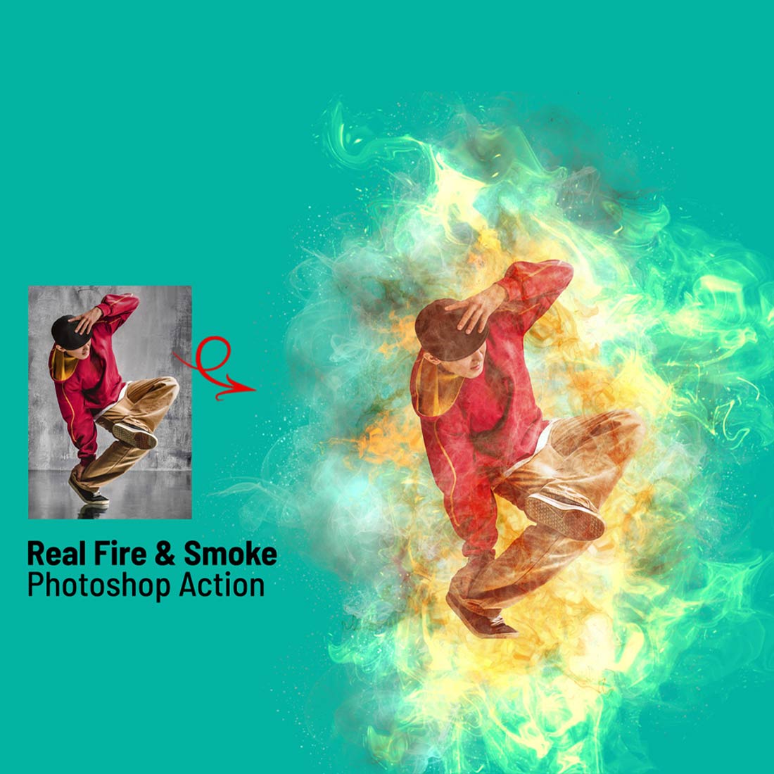 Real Fire & Smoke Photoshop Action cover image.