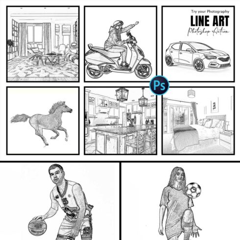 Line Art Photoshop Action cover image.