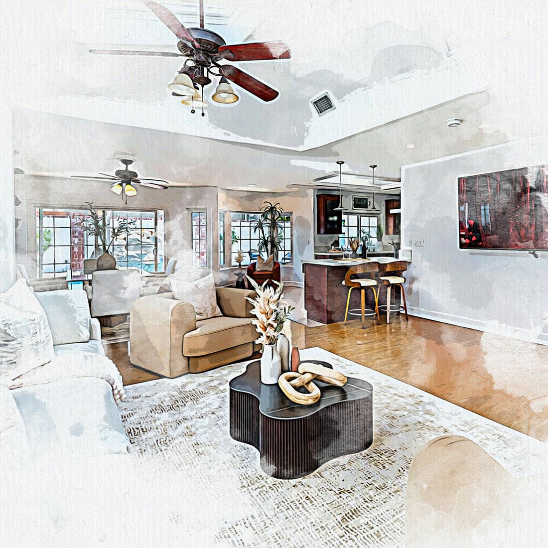 Interior Watercolor Art Photo Effect preview image.