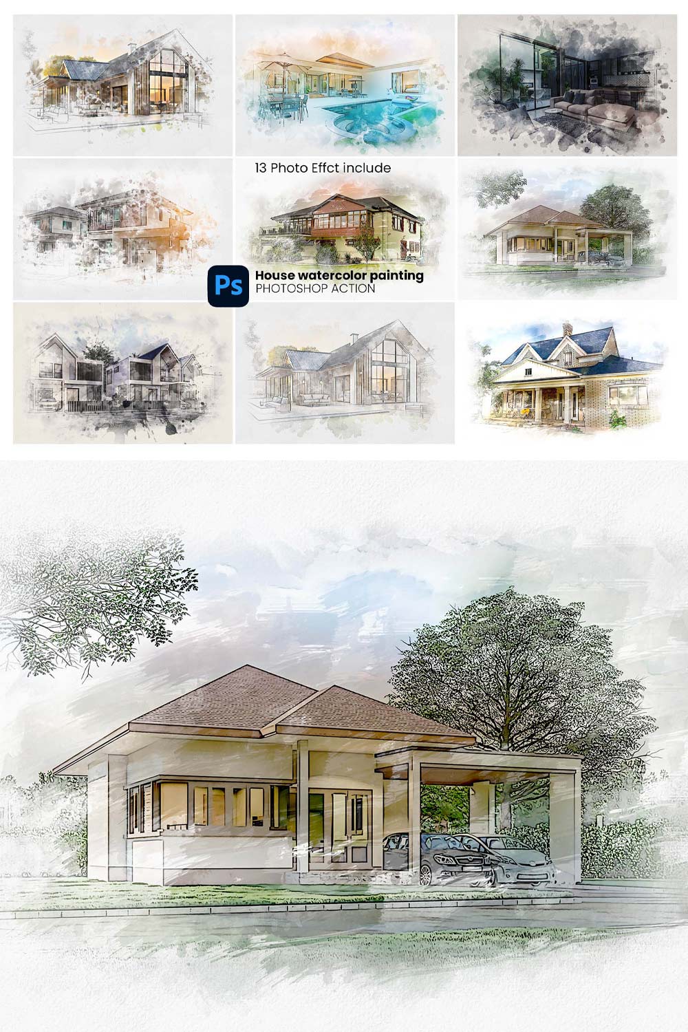 House Watercolor Painting pinterest preview image.