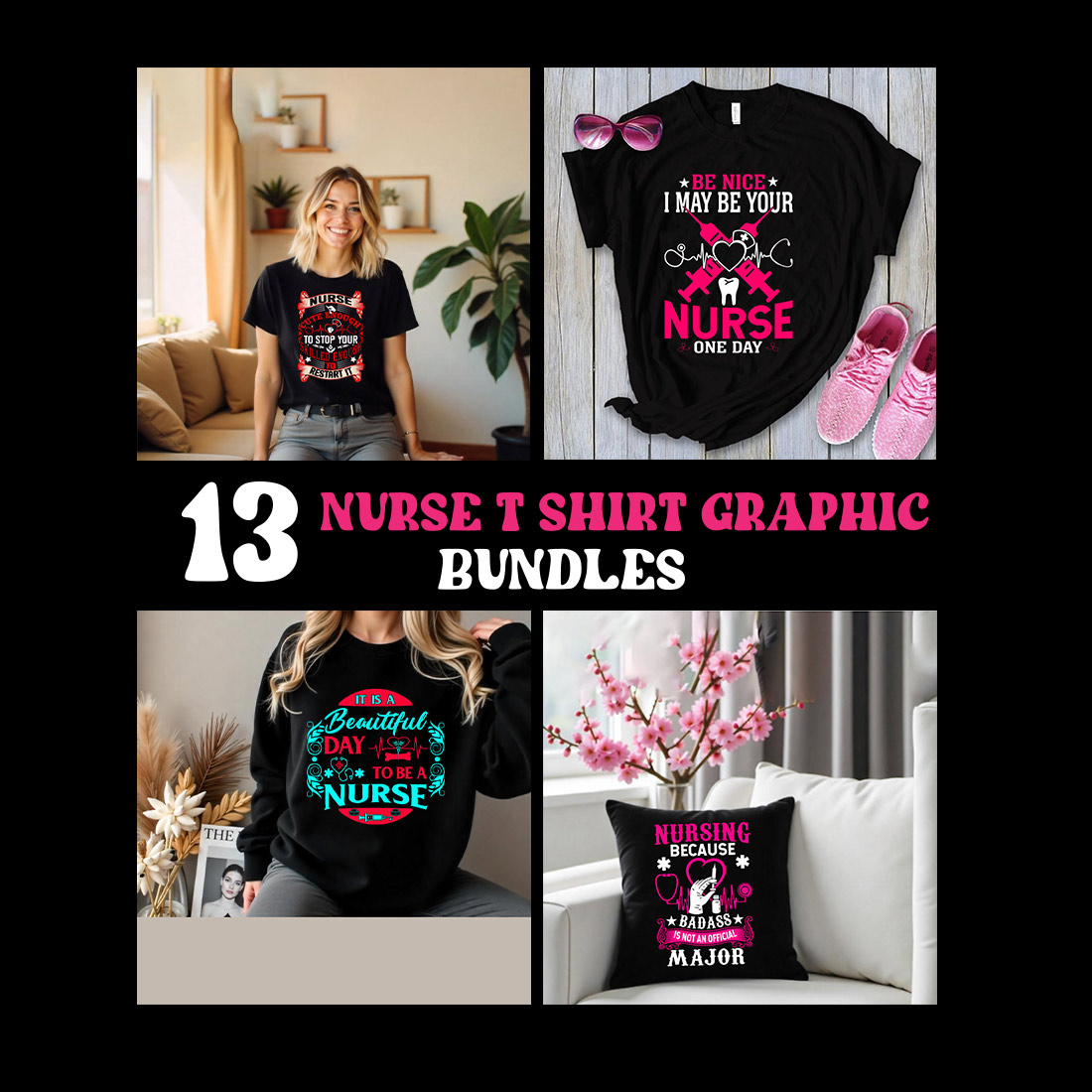 13 nurse t shirt graphic bundles preview image.