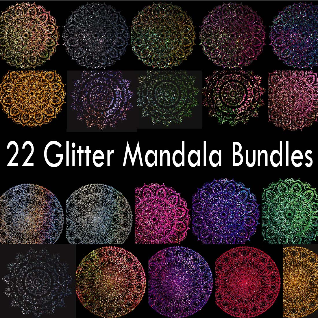 Glitter Mandala Background Bundles , Luxury wallpaper,Vector image cover image.