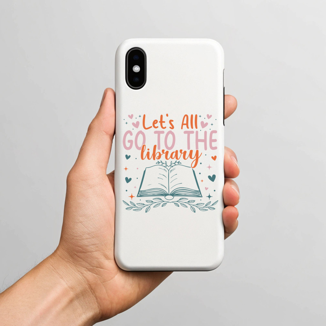 cute book lover t shirt design with typography lets all go to the library and open book illustration 6 with phone case mock up 457