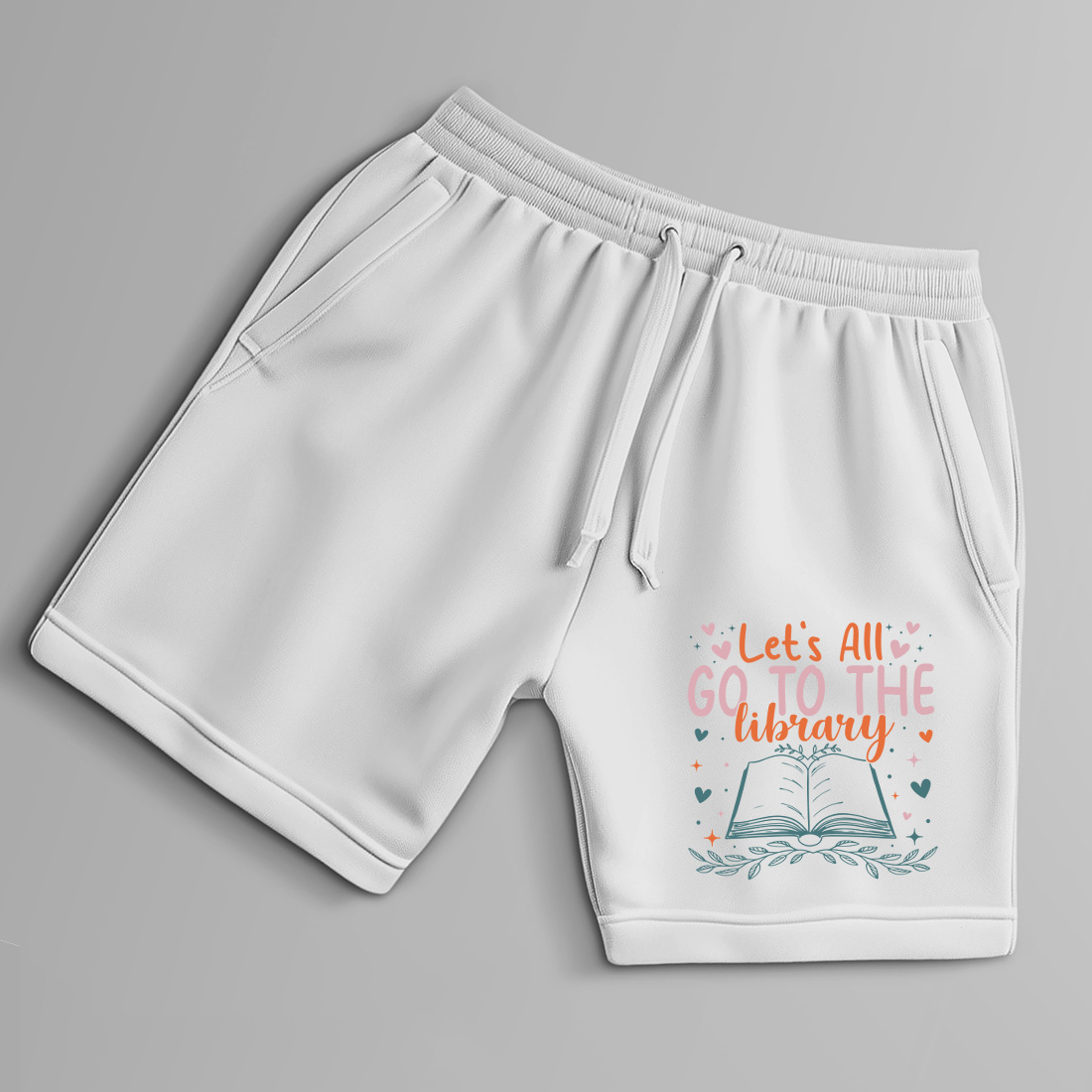 cute book lover t shirt design with typography lets all go to the library and open book illustration 8 with shorts mock up 424