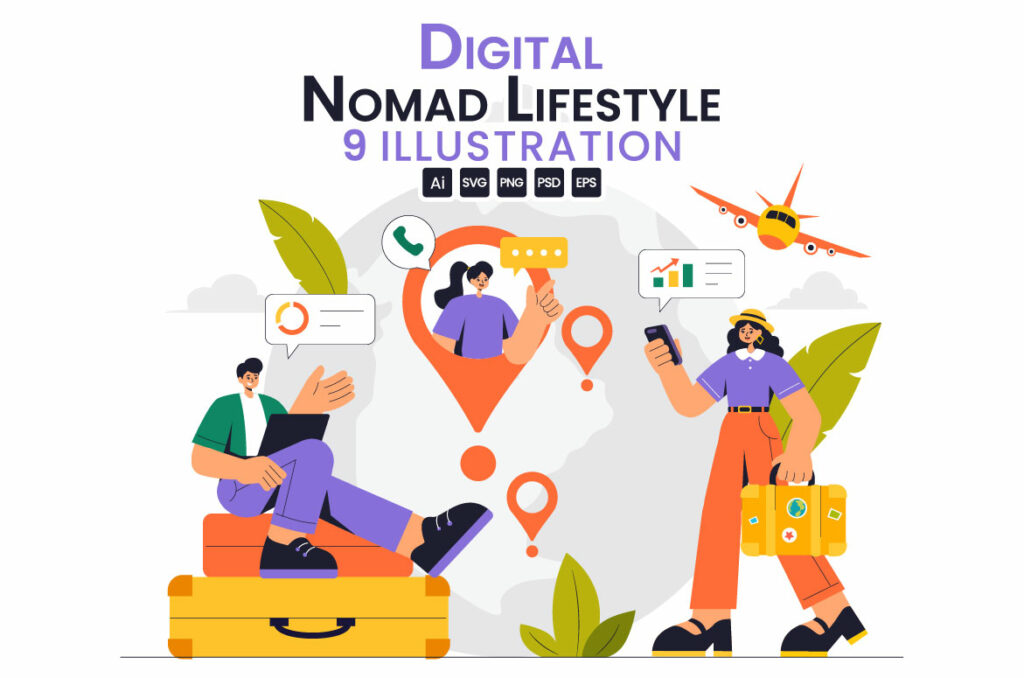 9 Digital Nomad Lifestyle Illustration - MasterBundles