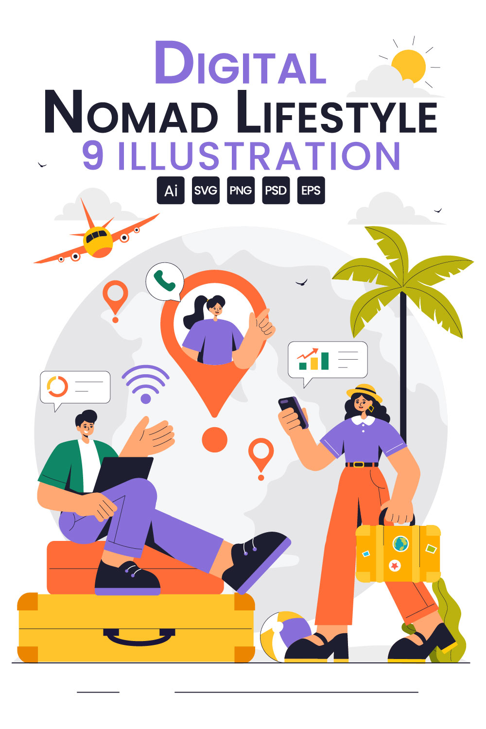 9 Digital Nomad Lifestyle Illustration pinterest preview image.