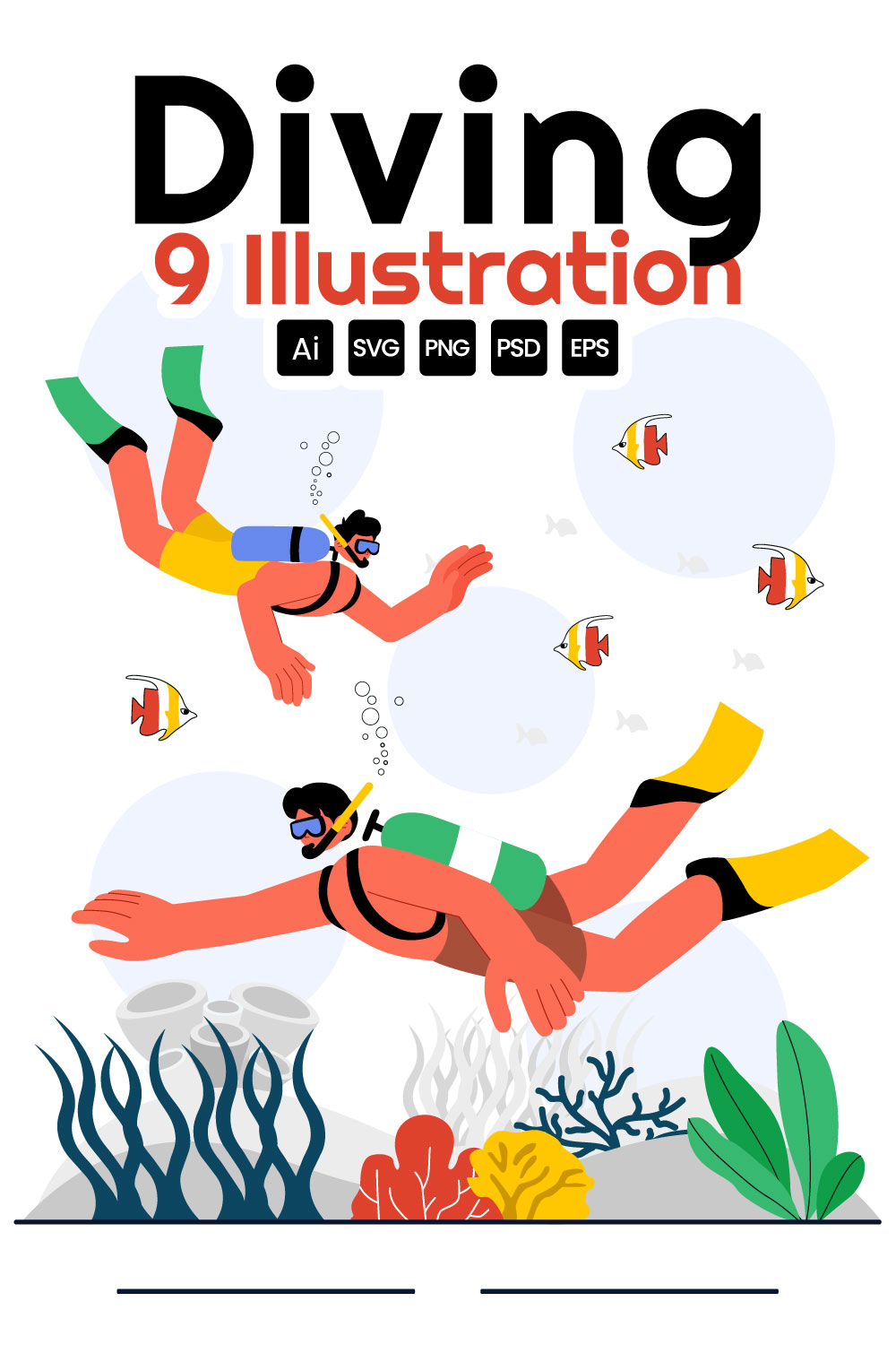 9 Underwater Diving Sport Illustration pinterest preview image.