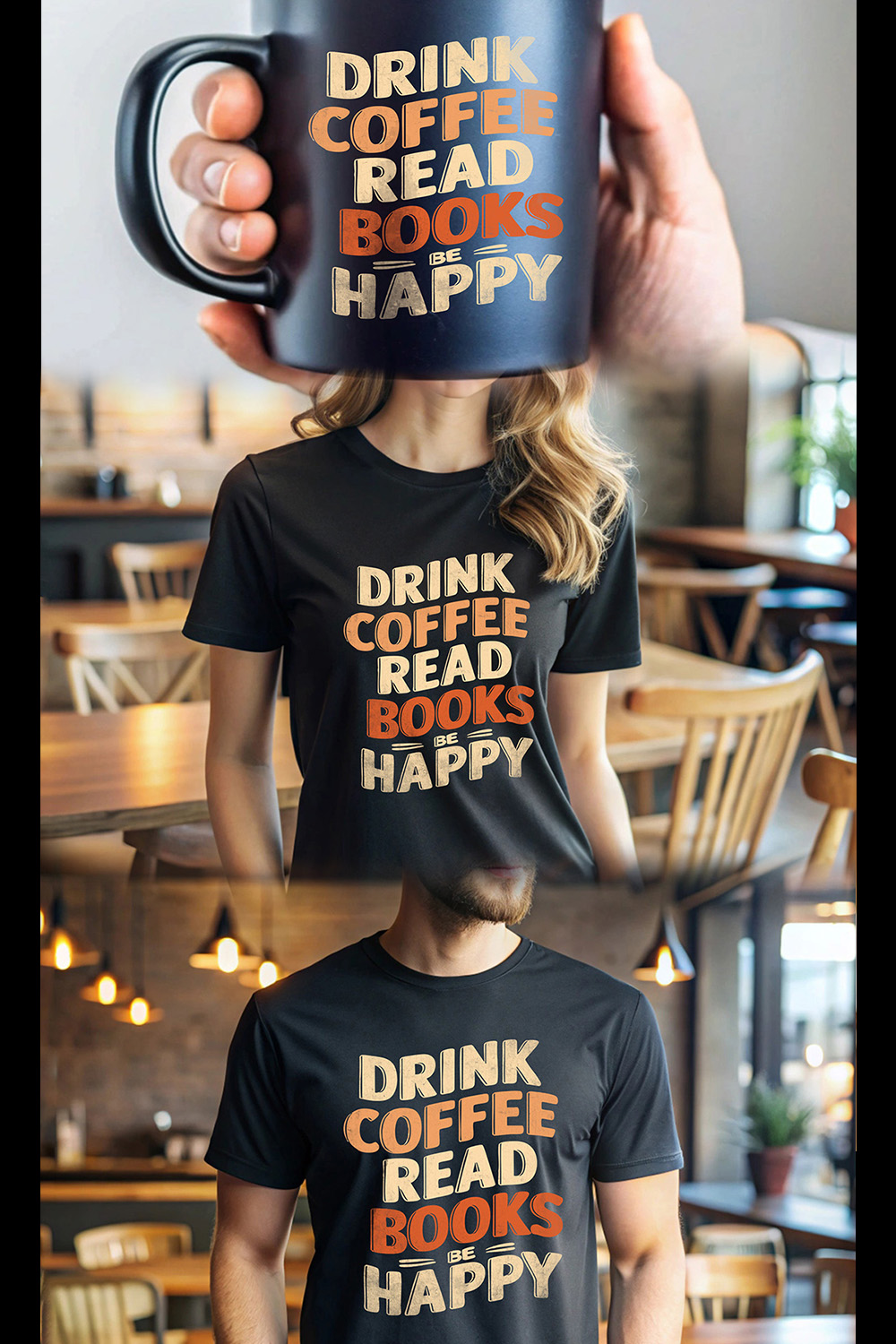 Drink Coffee Read Books Be Happy Coffee and Book Lover pinterest preview image.