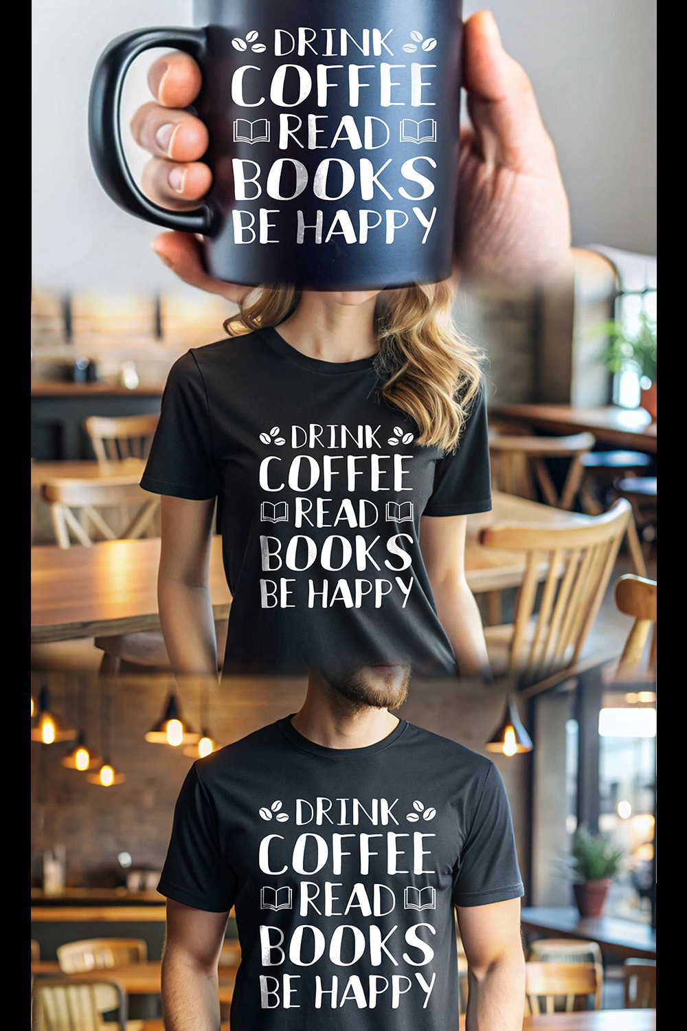 Drink Coffee Read Books Be Happy Sarcastic Design for Coffee and Book Lover pinterest preview image.