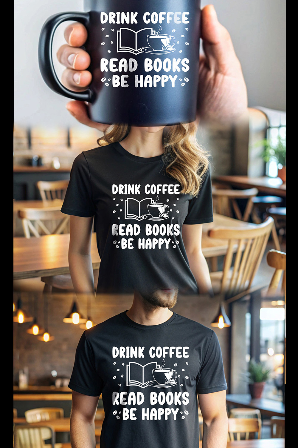 Drink Coffee Read Books Be Happy for Coffee and Book Lover pinterest preview image.