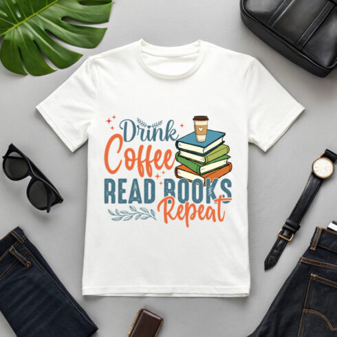 drink coffee read books repeat - book lover t-shirt design with vintage typography cover image.