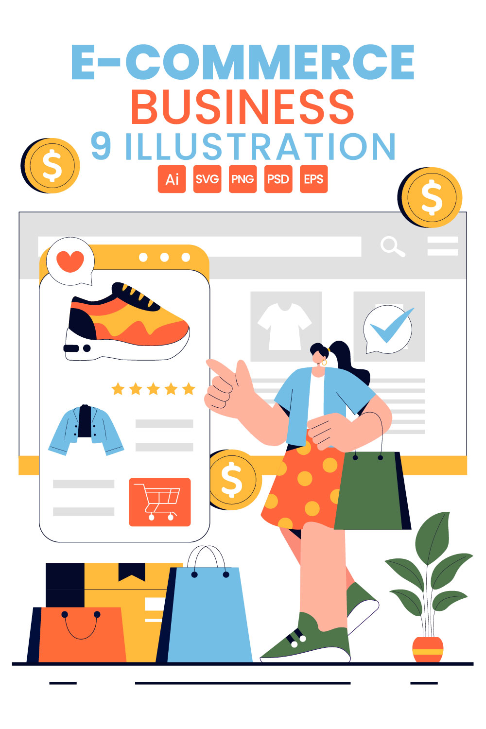 9 E-commerce Transactions Business Illustration pinterest preview image.