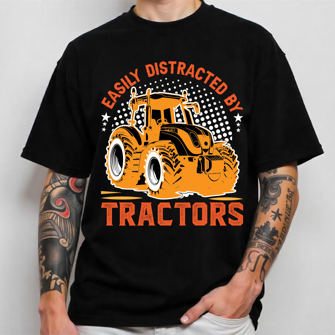 easily distracted by tractors t shirt graphic design 694