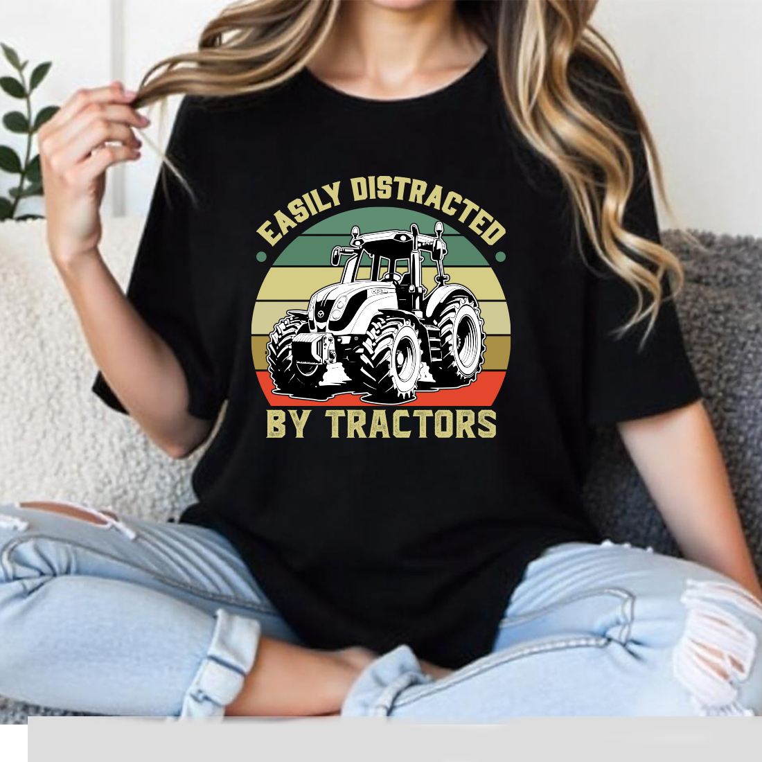 easily distracted by tractors t shirt graphic design 702