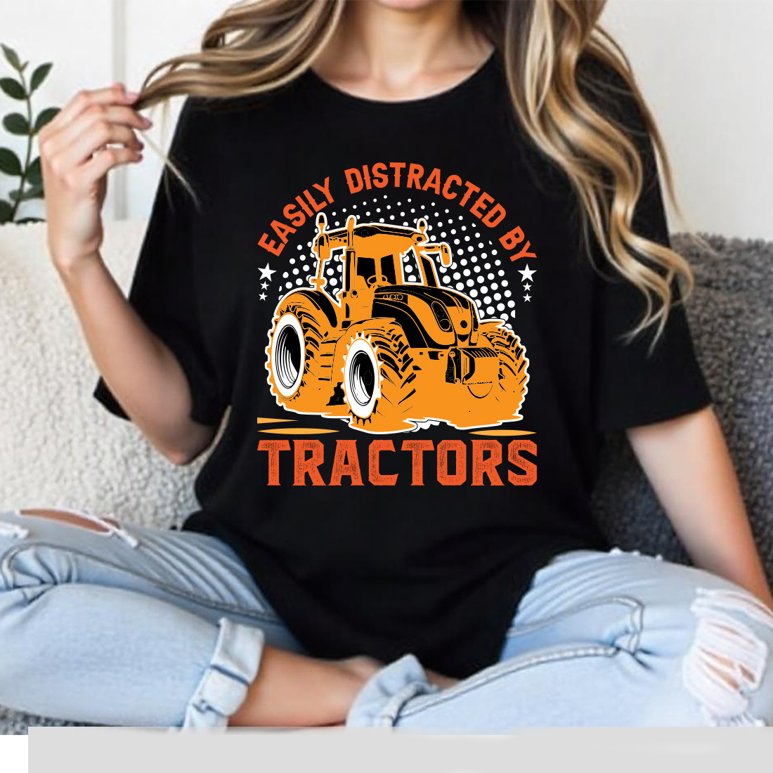 easily distracted by tractors t shirt graphic design 2 826