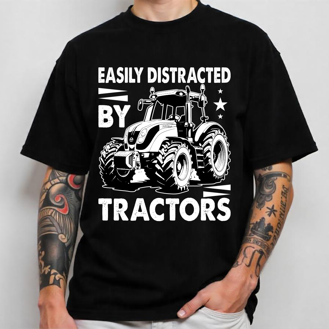 easily distracted by tractors t shirt graphic design 3 746