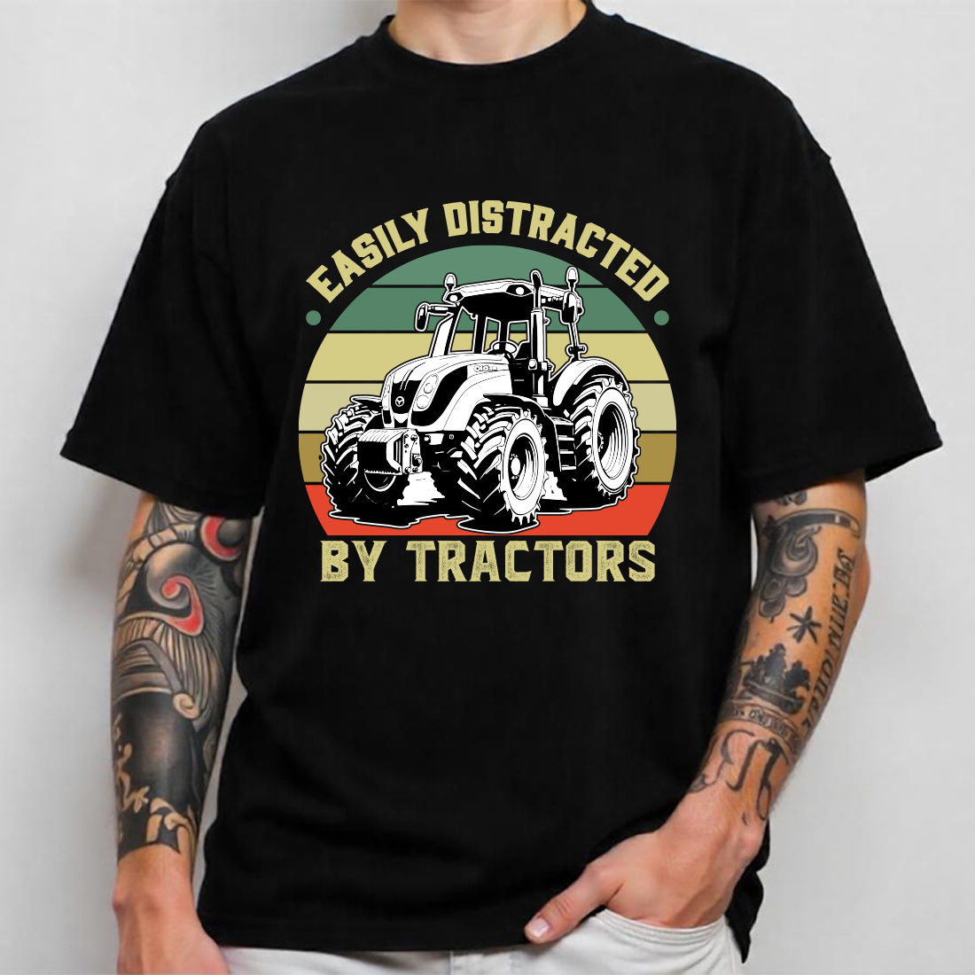 easily distracted by tractors t shirt graphic design 607