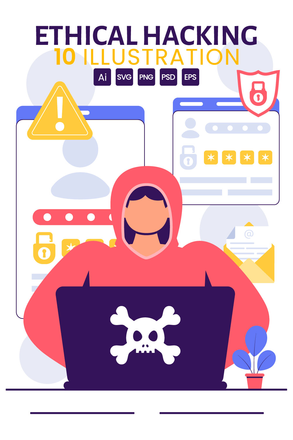 10 Cybersecurity Ethical Hacking Illustration pinterest preview image.