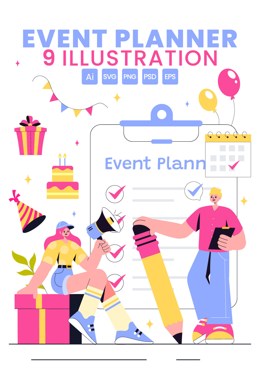 9 Event Planning Illustration pinterest preview image.