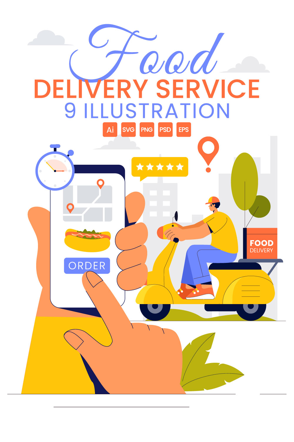 9 Online Food Delivery Illustration pinterest preview image.