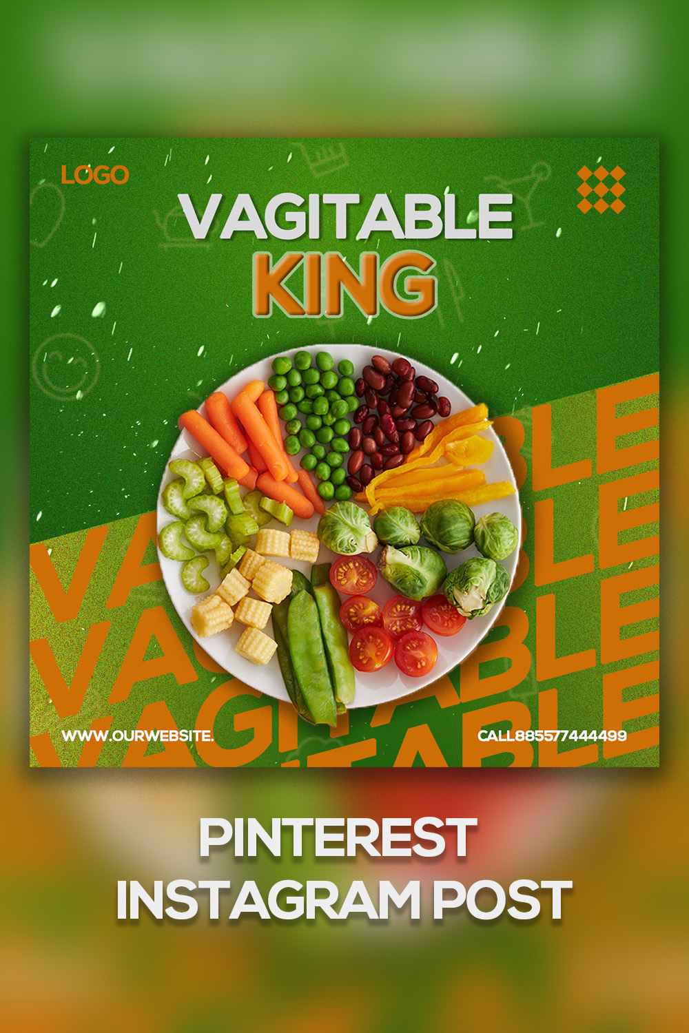 Food Social Media Instagram Post Template vagitable king pinterest preview image.