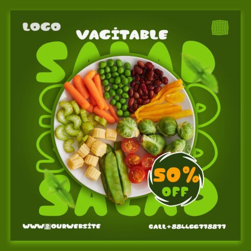 Food Social Media Instagram Post Template vegetable salad cover image.