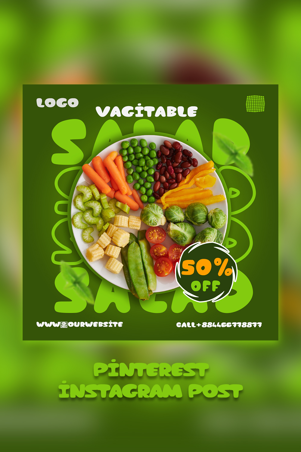 Food Social Media Instagram Post Template vegetable salad pinterest preview image.